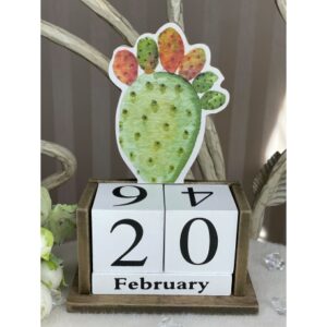 Вічний календар дерев'яний кубики "Кактус"