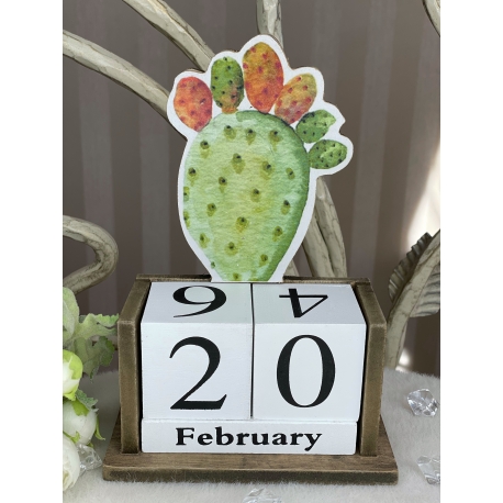Вічний календар дерев'яний кубики "Кактус"
