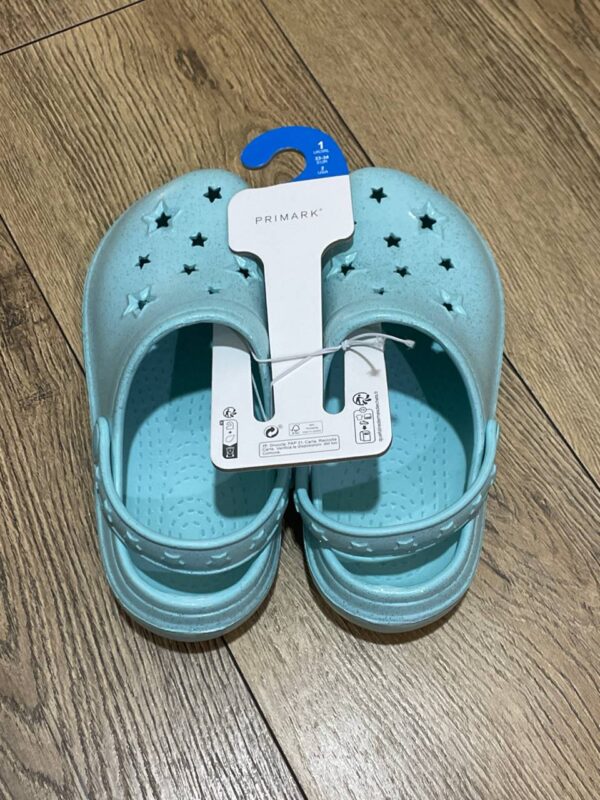Шльопанці дитячі Primark типу crocs блакитні блискучі
