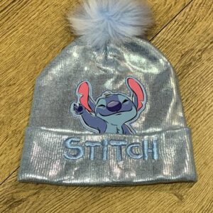 Шапка-Біні дитяча Primark "Stitch" з помпоном блакитна блискуча