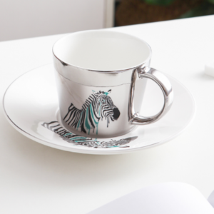 Чашка кавова керамічна дзеркальна з блюдцем "Зебра" 90 мл