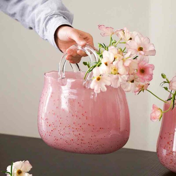 Ваза креативна "Сумка" з двома ручкми в скандинавському стилі, прозора рожева