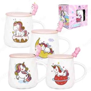 Чашка керамічна "Little unicorn/Єдиноріг" з кришкою та ложкою 400 мл