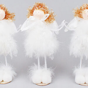 Ялинкова прикраса/ Декор "Янгол" 22 см на підставці (тканина з пухом)