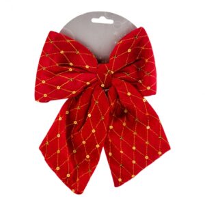 Бант декоративний оксамитовий червоний з золотим 36 см