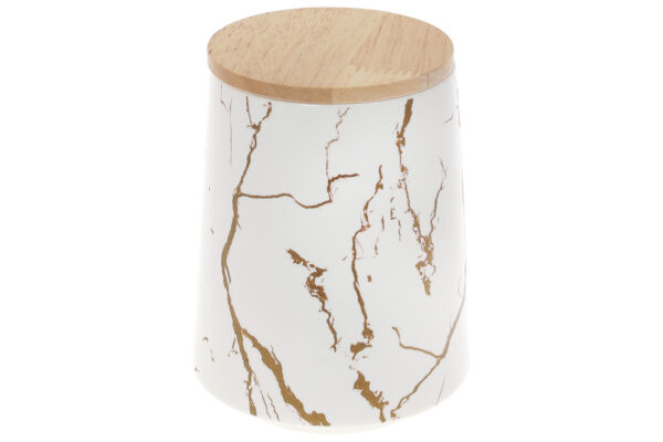 Банка порцелянова "Мармурова Розкіш" 720 мл з бамб. кришкою білий із золотом