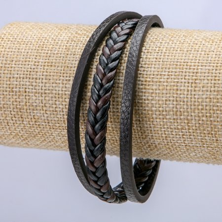 Браслет чоловічий еко-шкіра s-8,5мм коричневий/чорний
