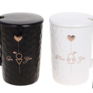 Набір фарфорових чашок "Love You" з кришкою та ложкою , 380 мл 2 шт