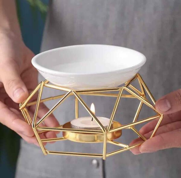 Аромалампа/ Дифузор для підігріву ефірних олій "Геометрія" кераміка+метал золото