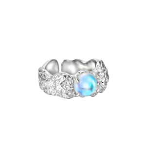 Каблучка жіноча широка геометрична абстрактна з місячним кам. срібна (10561)