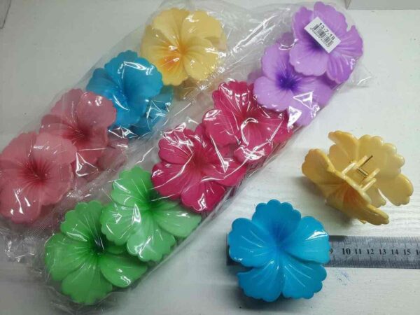 Заколка-краб для волосся «Тропічна квітка» L (7-8 см) мікс кольорів 1 шт