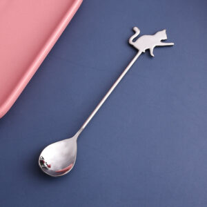 Ложка кавова з нержавіючої сталі, котик грайливий, срібна
