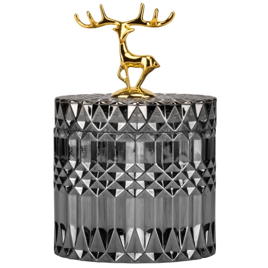 Шкатулка скляна "Золотий олень" 10,5 см сіра