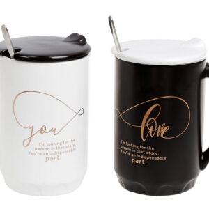 Набір фарфорових чашок "Визнання" з кришкою та ложкою, 430 мл 2 шт