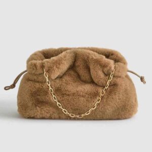 Сумочка-Торбинка Paula Echevarría Primark з еко-хутра мʼяка з ланцюжком беж