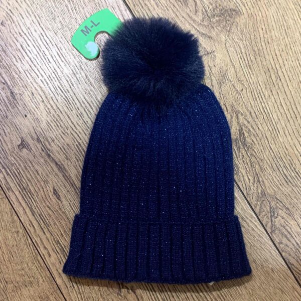 Шапка-біні дитяча Primark в рубчик з помпоном синій/люрекс