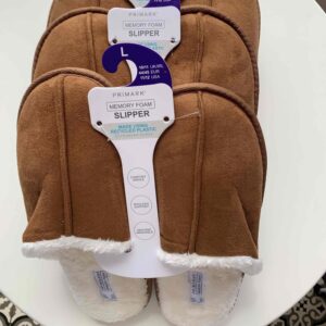 Тапочки чоловічі Primark з плюшевою підкладкою (устілка меморі) беж/сині