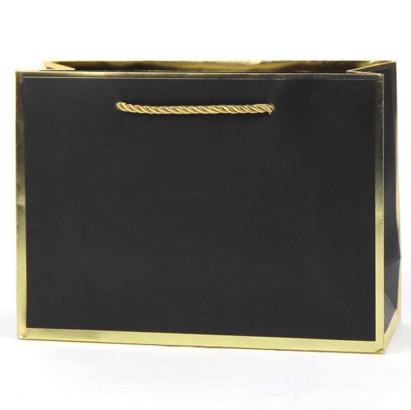 Пакет подарунковий “S” (22*16*8 см) однотонний з золотим обідком чорний