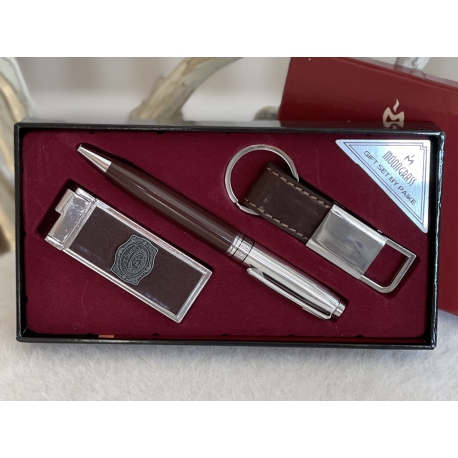 Набір чоловічий подарунковий "Moongrass" ручка/брелок/запальничка коричневий