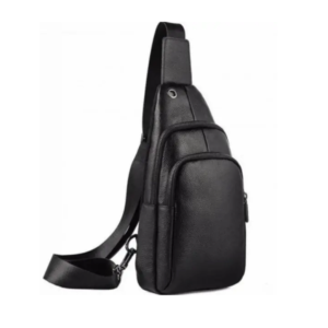 Сумка-слінг чоловіча Jasper через плече з еко-шкіри 2 віділення чорна