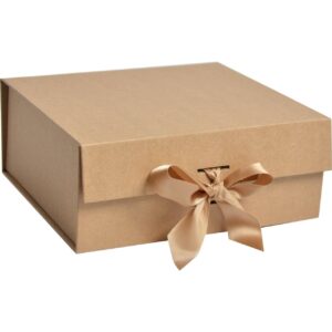 Коробка подарункова Преміум складна зі стрічкою беж 20*18*8 см