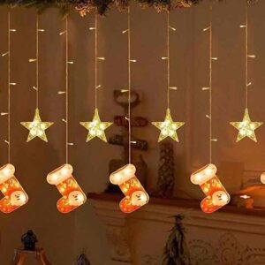 Гірлянда-штора "Чобітки/ зірки" 3*1 м/ 100 LED золоте світло