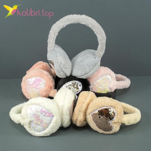 Навушники хутряні "Серце з пайєтками"