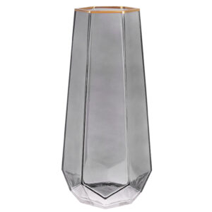 Ваза "Modern" прозора сіра із золотом 25см