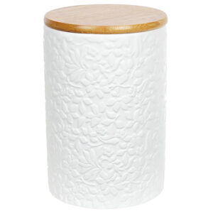 Банка керамічна з бамбуковою кришкою "Жасмин" 800мл білий матовий