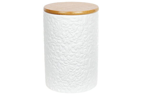 Банка керамічна з бамбуковою кришкою "Жасмин" 800мл білий матовий