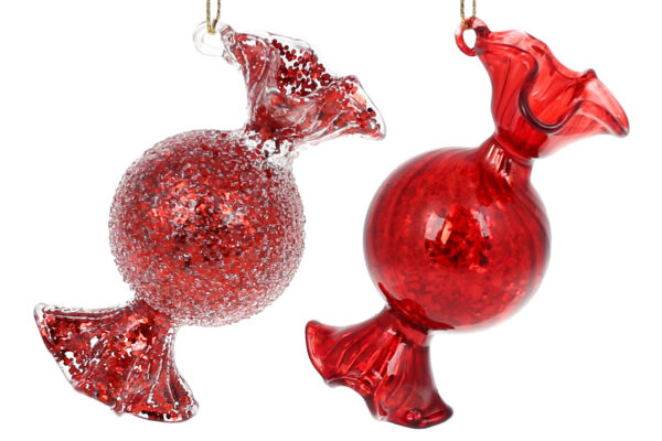 Ялинкова прикраса "Цукерка" червоний 8 см (скло)