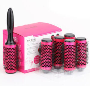 Щітка-браш MY BEAUTY для стайлингу (об"єм) зі зйомними насадками 6 шт алюмінієва, 40мм, фуксія