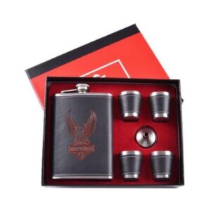 Набір чоловічий подарунковий Harley-Davidson 6 в 1 Фляга/ 4 чарки/ Лійка/ чорний