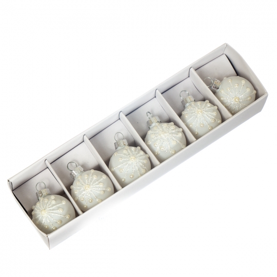 Набір ялинкових іграшок «Перлинний розсип» 4 см/ 6 шт (скло)