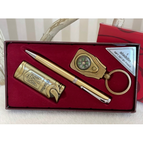 Набір чоловічий подарунковий "Aladdin" ручка/брелок/запальничка золотий (18*10*3 см)