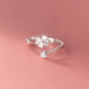 Каблучка металева "Квітка-Серце" зі стразами срібна (10475)