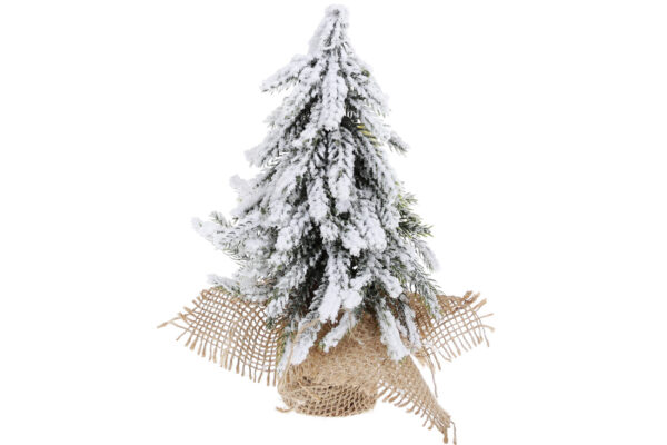 Новорічний декор "Ялинка засніжена" у джутовому мішечку 20 см