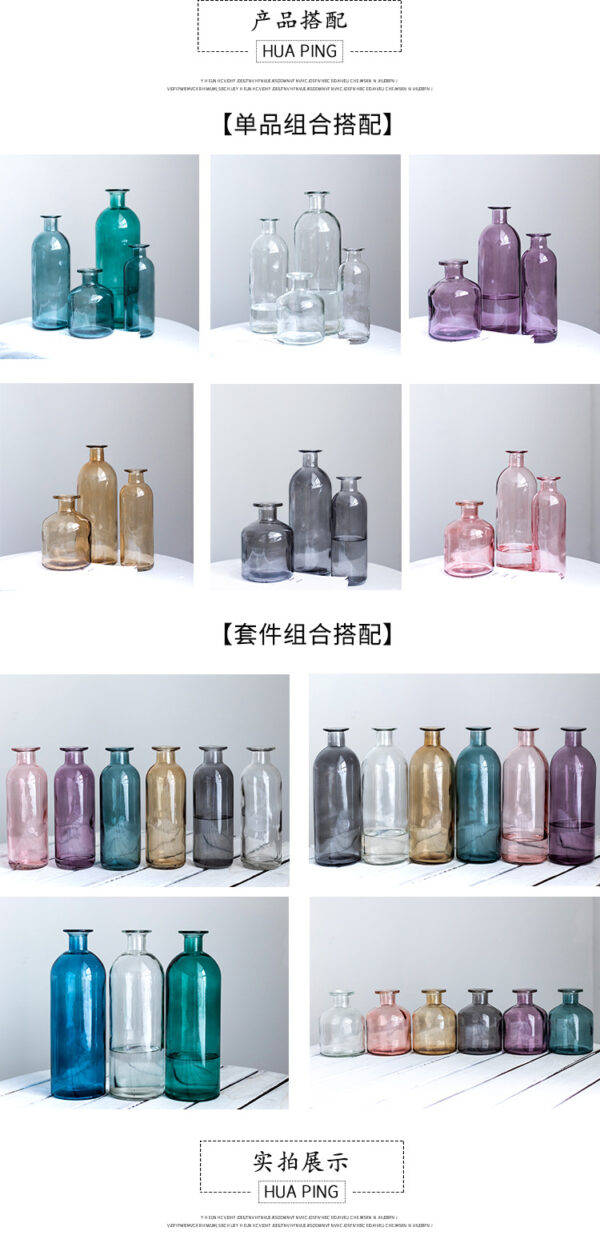 Ваза "Пляшка", кольорове скло, 20 см/18см/11см