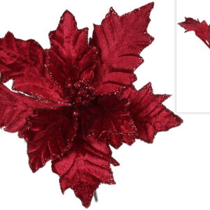 f88ceb9d-f121-489a-af8b-512b740dbd19.jpg Декоративна квітка "Пуансетія/ Різдвяна зірка" на кліпсі H18 см бургунді