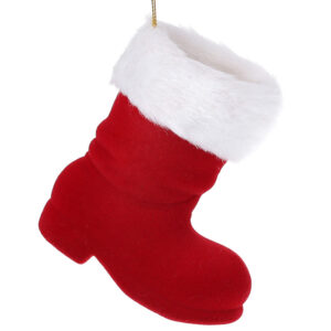 Ялинкова прикраса "Чобіток" червоний велюр 11,5 см (пластик)