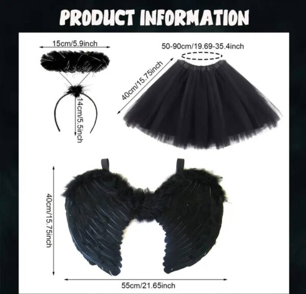 Костюм на Хелловін "Чорний ангел" крила 40х55 см/ обруч/ спідниця