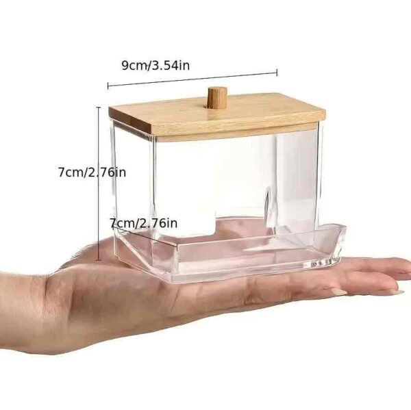 Органайзер акриловий для ватних паличок прямокутний з дерев'яною кришкою (9*7*7 см)
