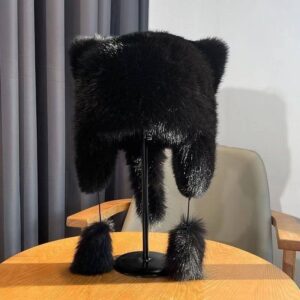 Шапка "Котик" з екохутра чорна