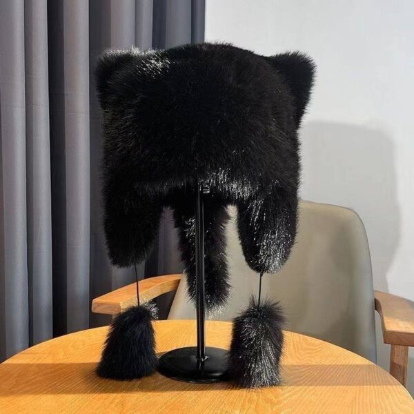 Шапка "Котик" з екохутра чорна