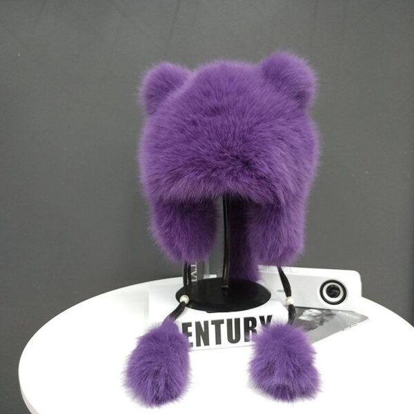 Шапка "Котик" з екохутра фіолетова