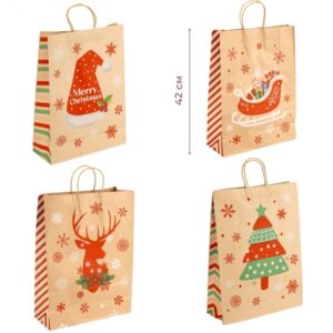 Пакет подарунковий "S+" (21*27*10 см) Крафт Новорічний