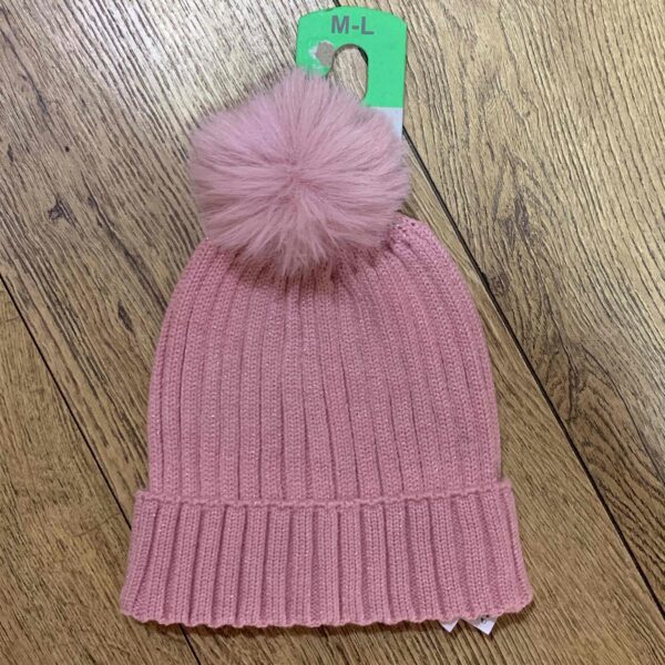 Шапка-біні дитяча Primark в рубчик з помпоном рожевий/люрекс