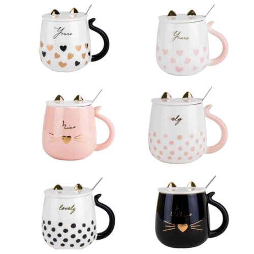 Чашка керамічна "Miue" з бамбуковою кришкою та ложкою чорна/біла