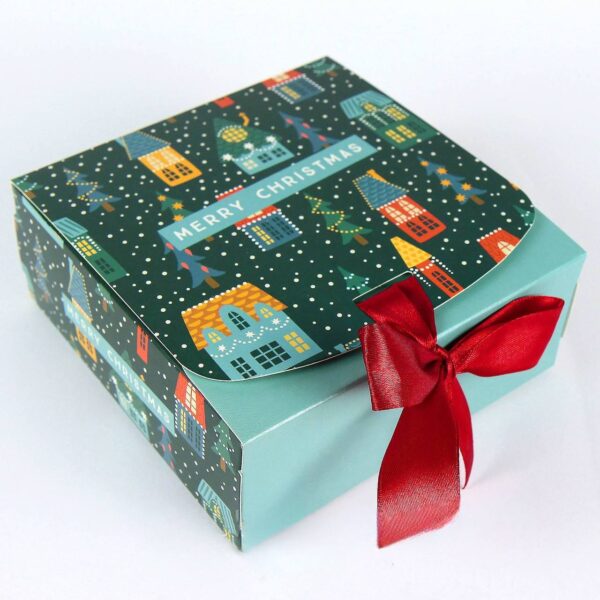 Коробка подарункова Новорічна (15*15*6 см) складна зі стрічкою