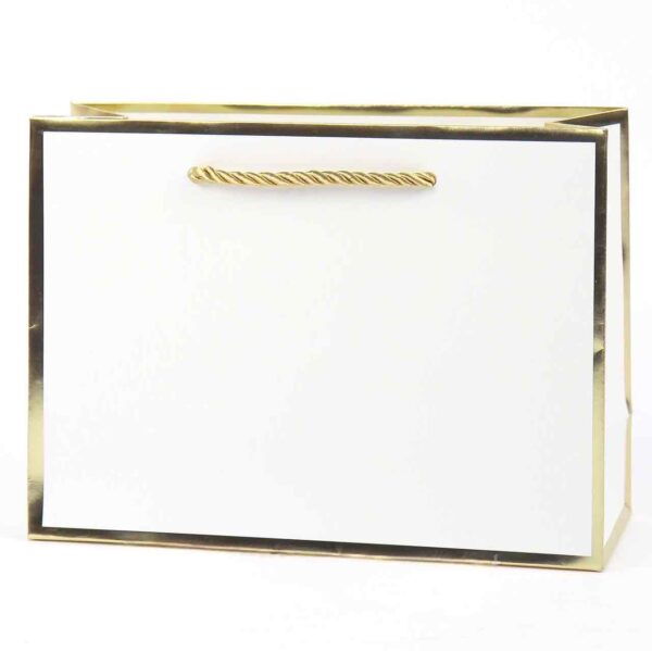 Пакет подарунковий “L” (43*32*12) однотонний з золотим обідком білий